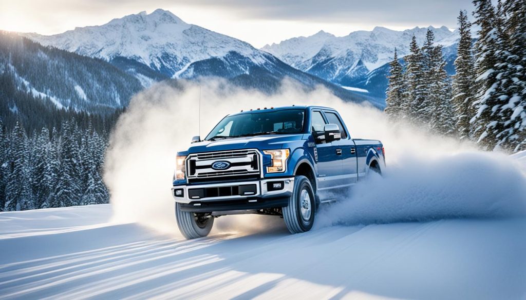 Ford truck powering through snow with electronic differential lockers